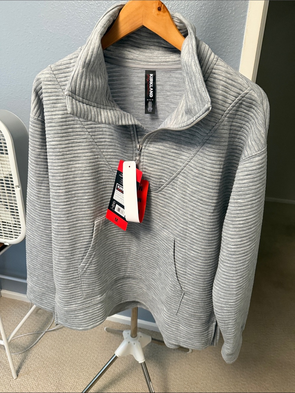 Kirkland Signature Light Gray Ribbed Quarter-Zip Pullover